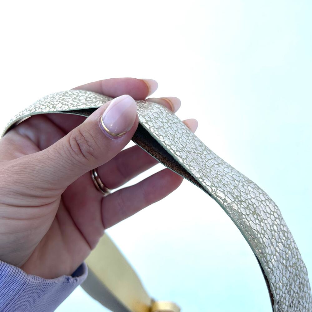 Vintage Y2K Dolce & Gabbana D&G Buckle Metallic Gold Leather Logo Belt Small - Picture 9 of 9
